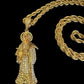 Gold Santa Muerte Blanca Necklace + Protection + Peace + Blessed + 18K Gold Plated Pendant & Chain + Clear Zirconia + Protection + Mexico