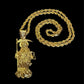 Gold Santa Muerte Necklace + Prosperity + Money + Blessed + 18K Gold Plated Pendant & Chain + Clear Zirconia + Protection + Made in Mexico