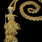 Gold Santa Muerte Necklace + Prosperity + Money + Blessed + 18K Gold Plated Pendant & Chain + Clear Zirconia + Protection + Made in Mexico