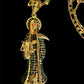 Gold Santa Muerte Verde Necklace + Money + Justice + Blessed + 18K Gold Plated Pendant & Chain + Green Zirconia + Protection + Made Mexico
