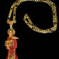 Gold Santa Muerte Roja Necklace + Love + Money + Blessed + 18K Gold Plated Pendant & Chain + Red Zirconia + Protection + Made in Mexico
