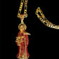 Gold Santa Muerte Roja Necklace + Love + Money + Blessed + 18K Gold Plated Pendant & Chain + Red Zirconia + Protection + Made in Mexico