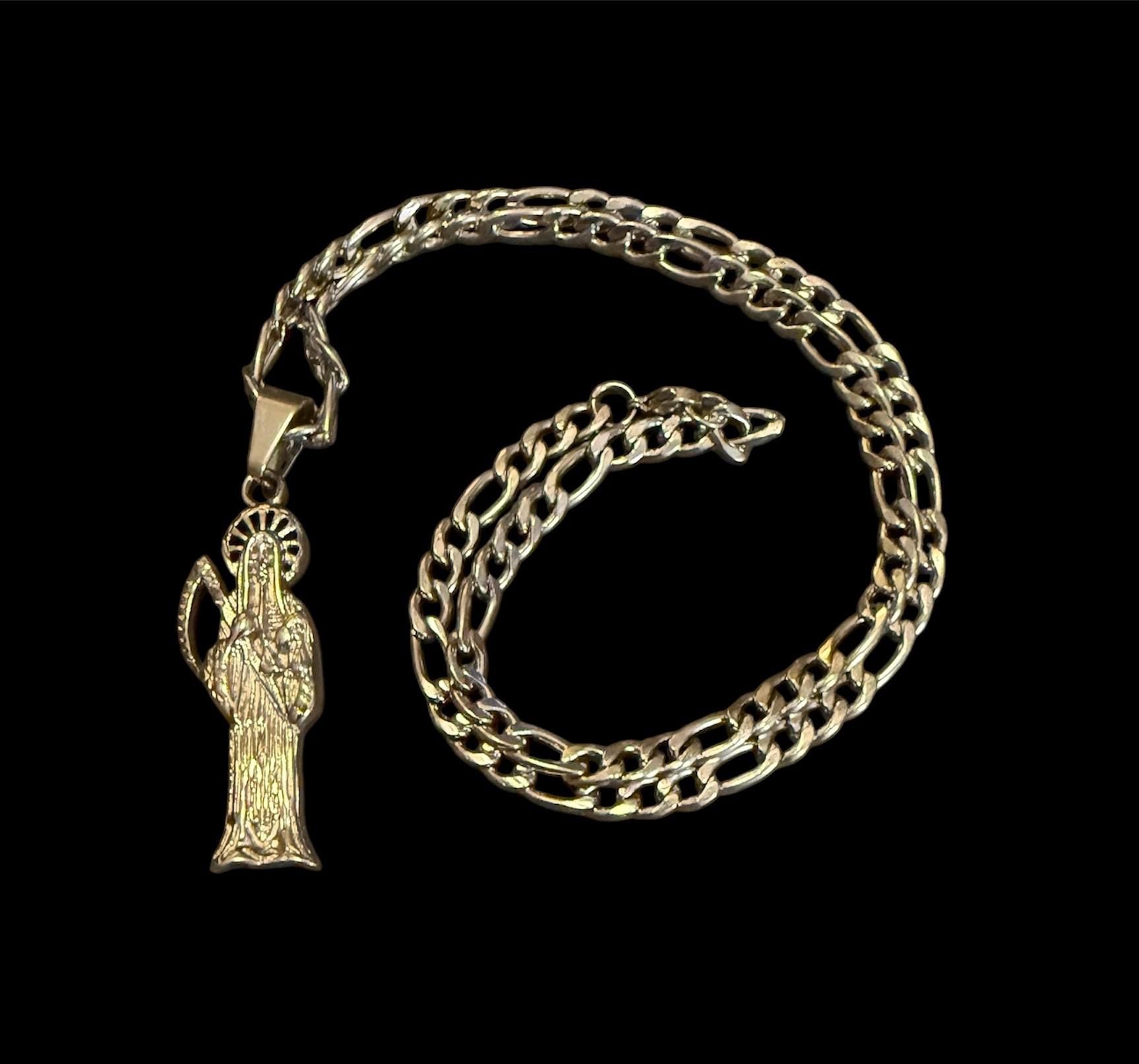 Santa Muerte Necklace + Protection + Money + Blessed + Love + Made in Mexico + Stainless Steel