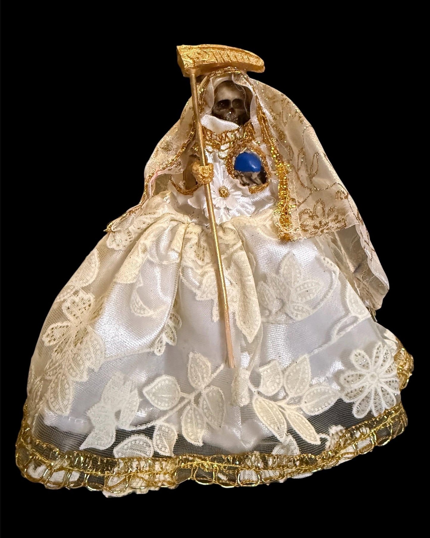 Santa Muerte Blanca Statue with Dress + Baptized + Fixed + Purity + Made in Mexico