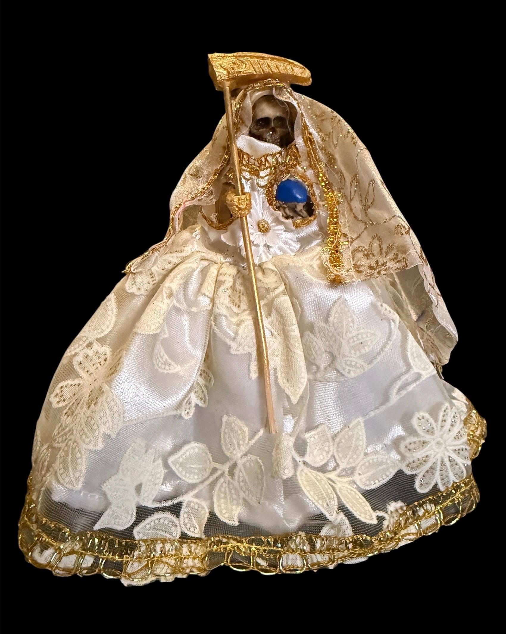 Santa Muerte Blanca Statue with Dress + Baptized + Fixed + Purity + Made in Mexico