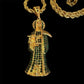 Gold Santa Muerte Verde Necklace + Money + Justice + Blessed + 18K Gold Plated Pendant & Chain + Green Zirconia + Protection + Made Mexico