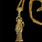 Gold Santa Muerte Necklace + Prosperity + Money + Blessed + 18K Gold Plated Pendant & Chain + Clear Zirconia + Protection + Made in Mexico