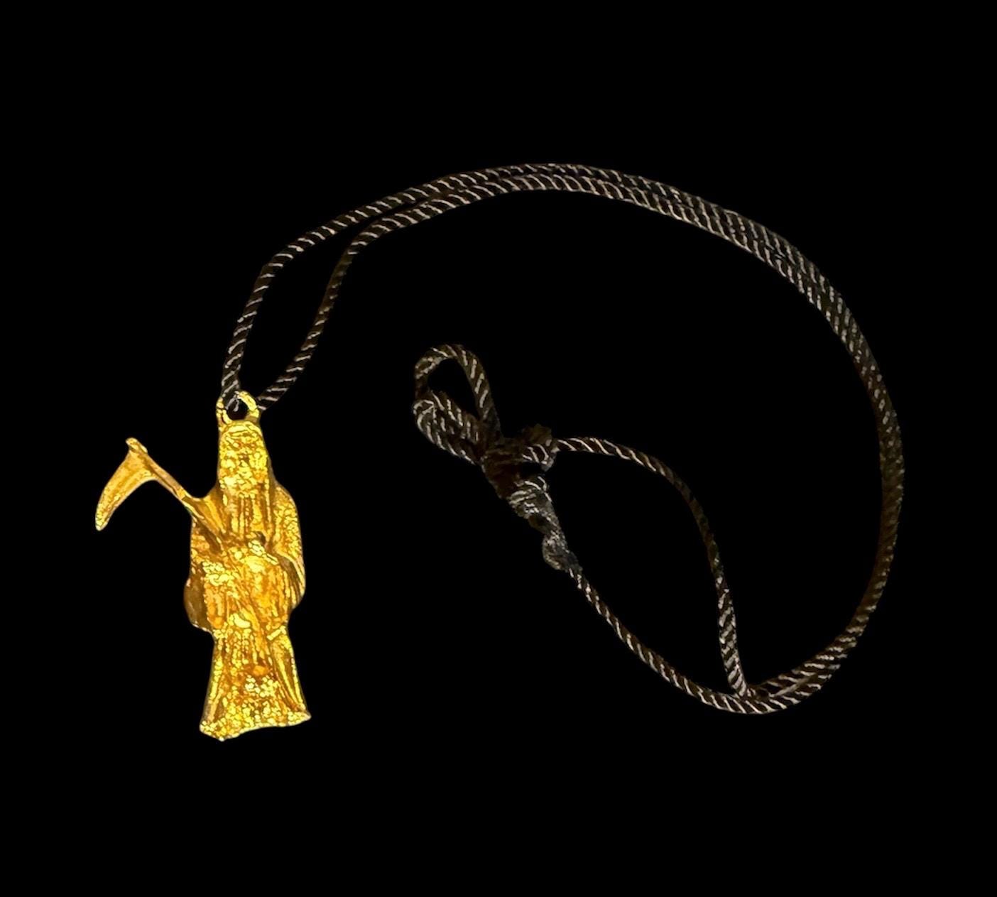 Gold Santa Muerte Necklace + Prosperity + Money + Blessed + Vintage + Protection + Made in Mexico + One of a Kind