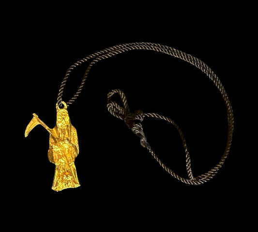 Gold Santa Muerte Necklace + Prosperity + Money + Blessed + Vintage + Protection + Made in Mexico + One of a Kind