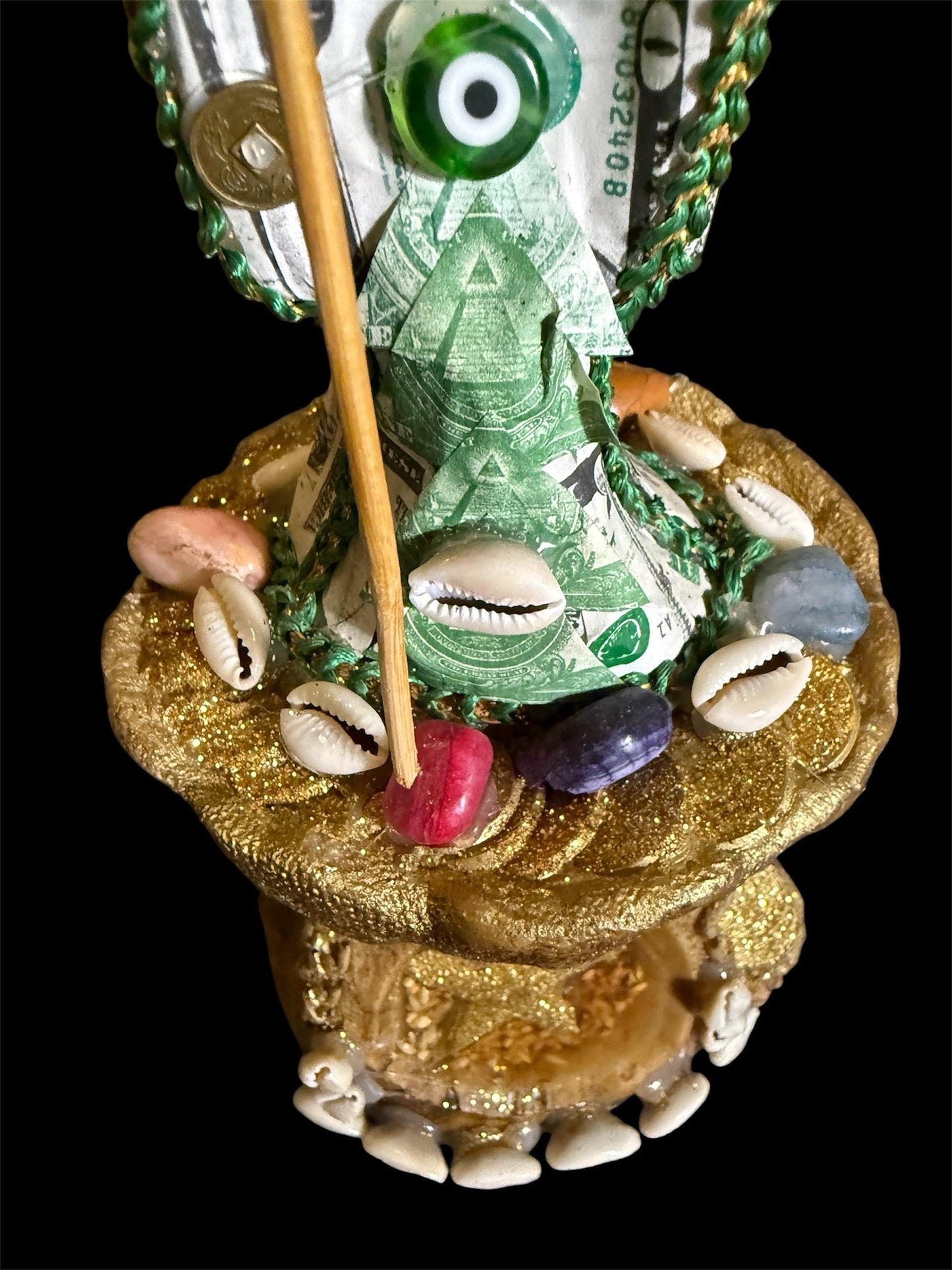 Santa Muerte Money Bag Statue + Abundance + Prosperity + Wealth + Baptized + 24K Gold + Fixed + Made in Mexico