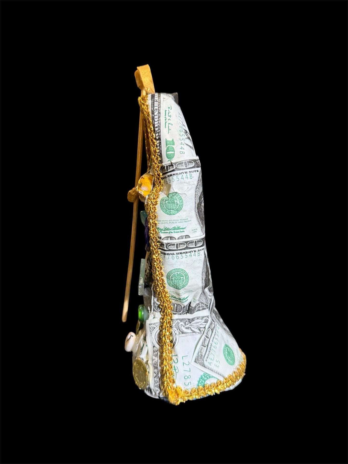 Santa Muerte Money Statue + Abundance + Prosperity + Wealth + Baptized + 24K Gold + Fixed + Made in Mexico