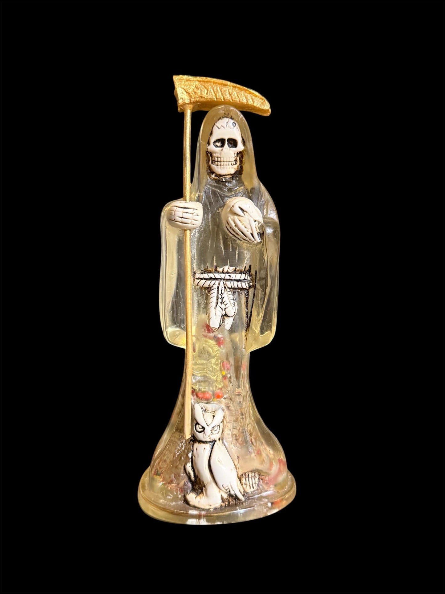 Santa Muerte Transparent & Clear Statue + Peace + Cleansing + Baptized + Blessed + Fixed + Made in Mexico