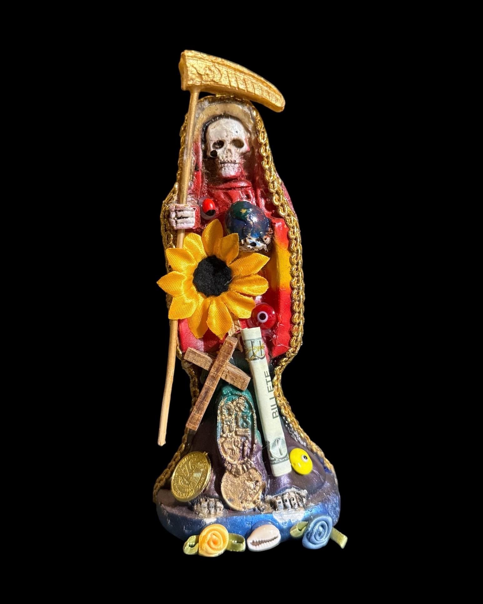 Santa Muerte Siete Colores Abundance Statue + Baptized + Fixed + Made in Mexico