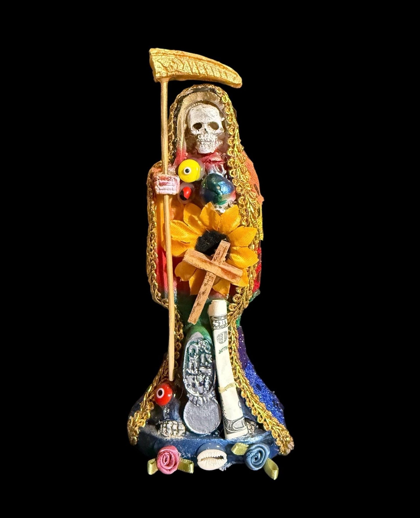 Santa Muerte Siete Colores Abundance Statue + Baptized + Fixed + Made in Mexico