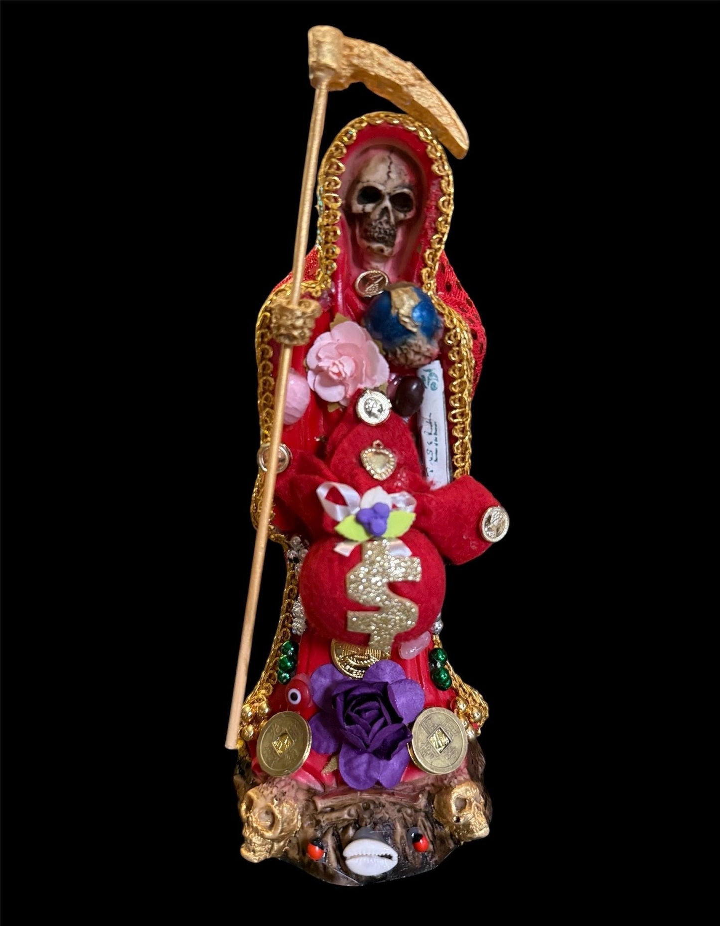 Santa Muerte Roja Statue + Love + Money + Passion + Baptized + Fixed + Made in Mexico