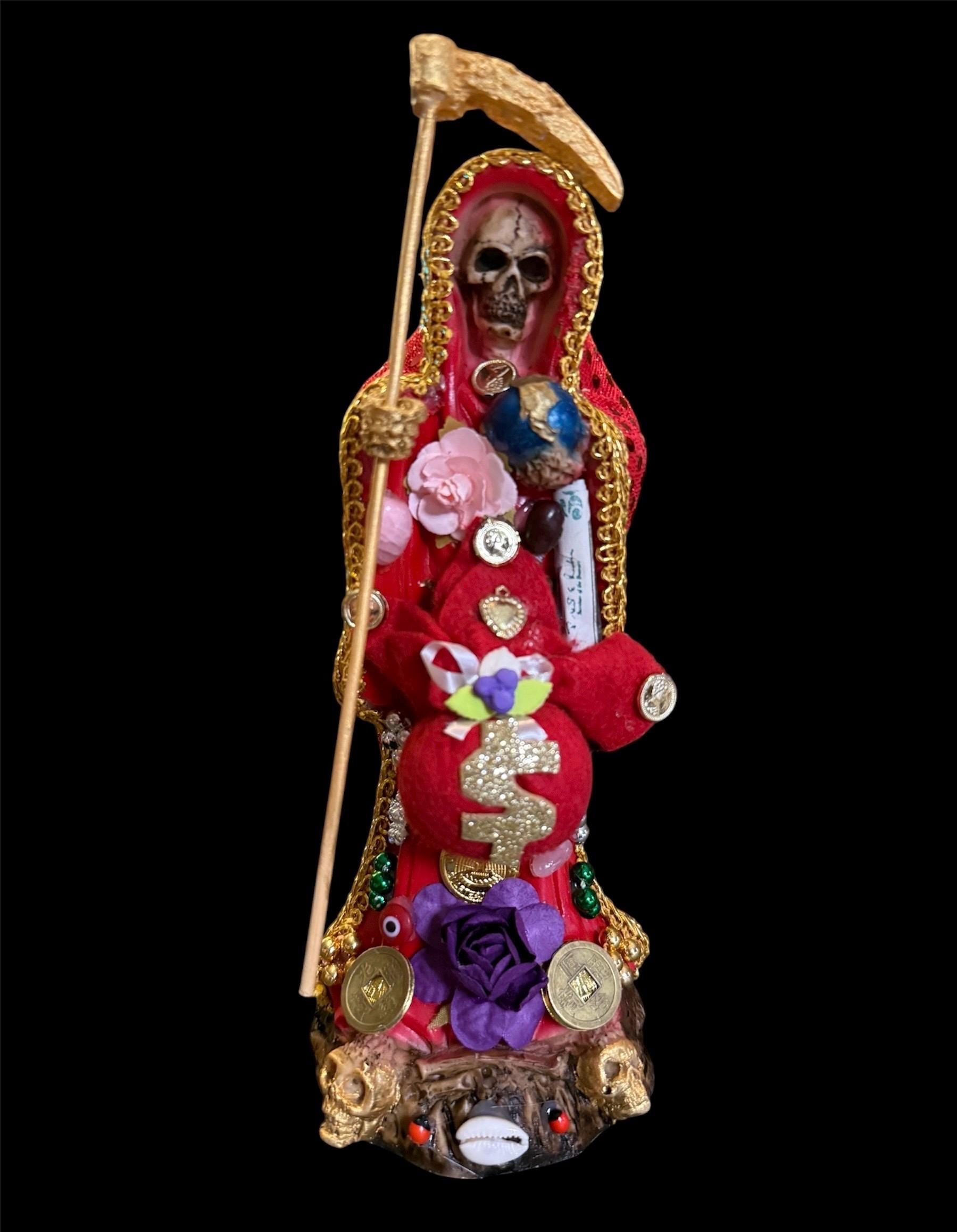 Santa Muerte Roja Statue + Love + Money + Passion + Baptized + Fixed + Made in Mexico