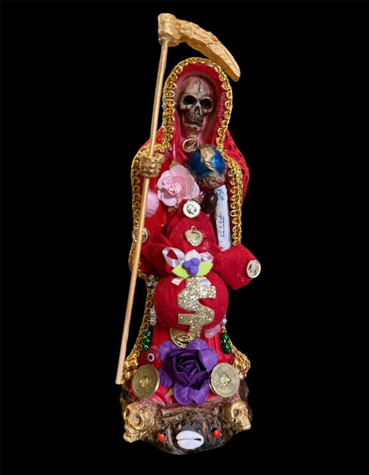Santa Muerte Roja Statue + Love + Money + Passion + Baptized + Fixed + Made in Mexico