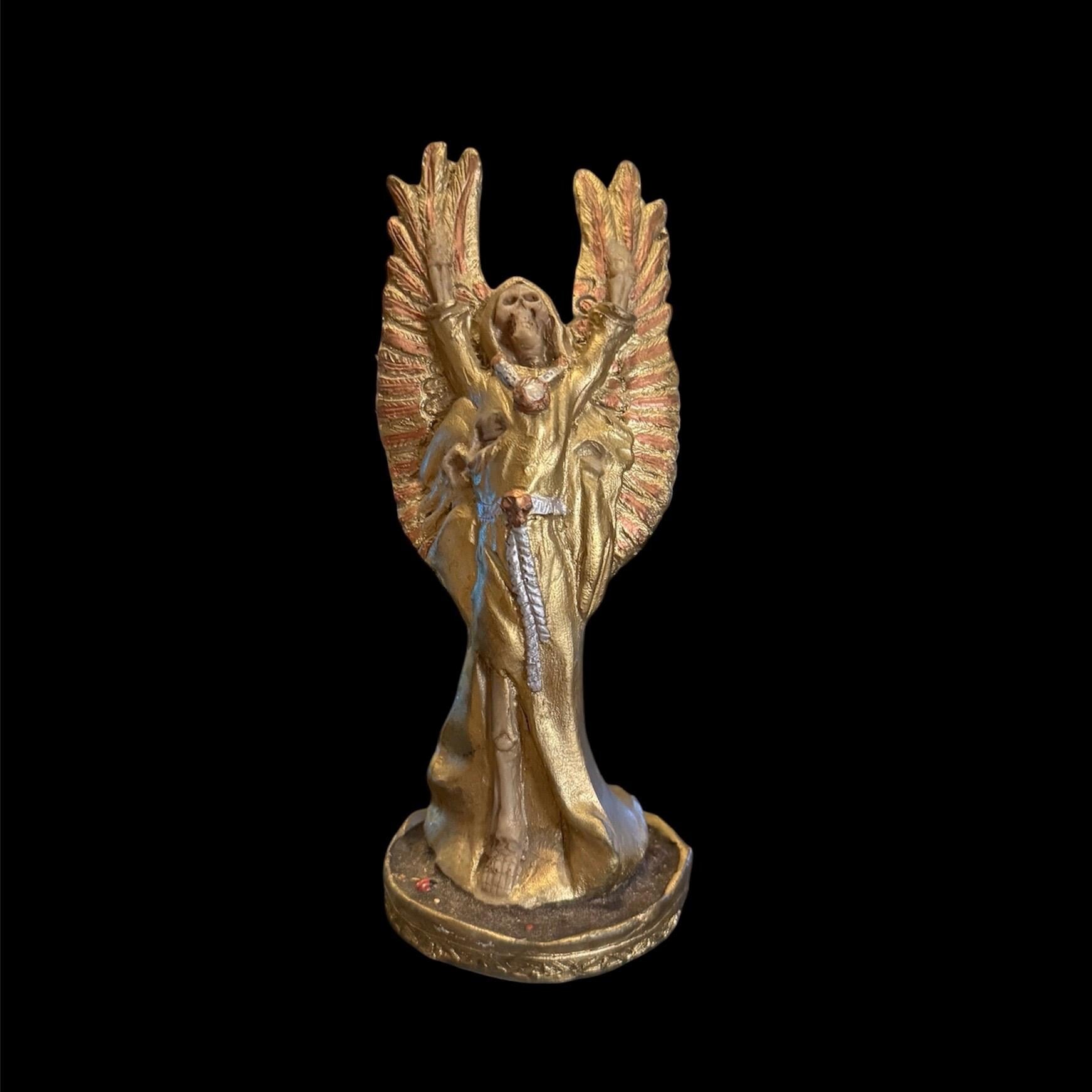 Vintage Santa Muerte Dorada with Wings + Gold + Victory + Prosperity + Money + Baptized + Fixed + Made in Mexico