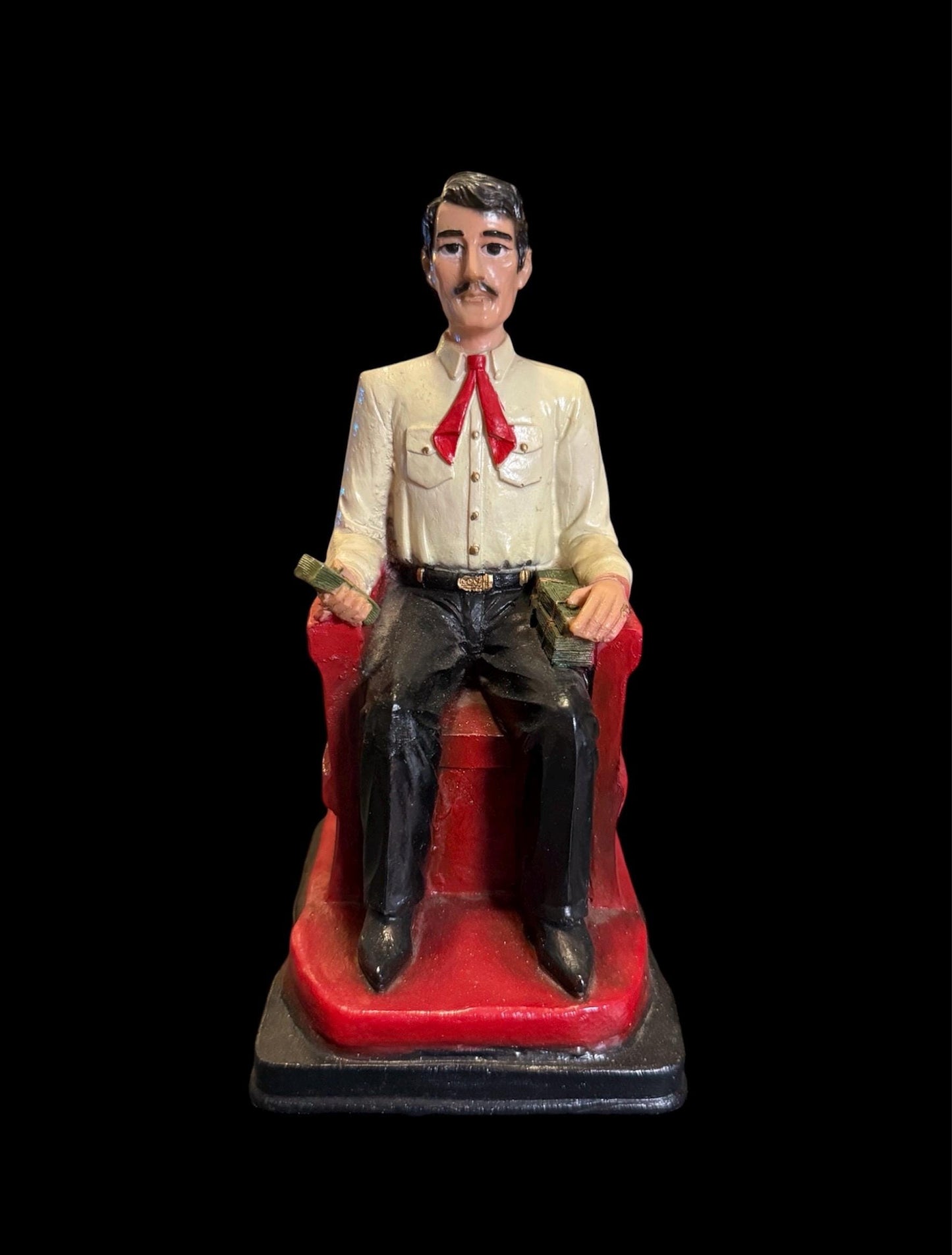 Vintage Jesus Malverde Seated Statue + Blessed + Handcrafted in Mexico + Unique