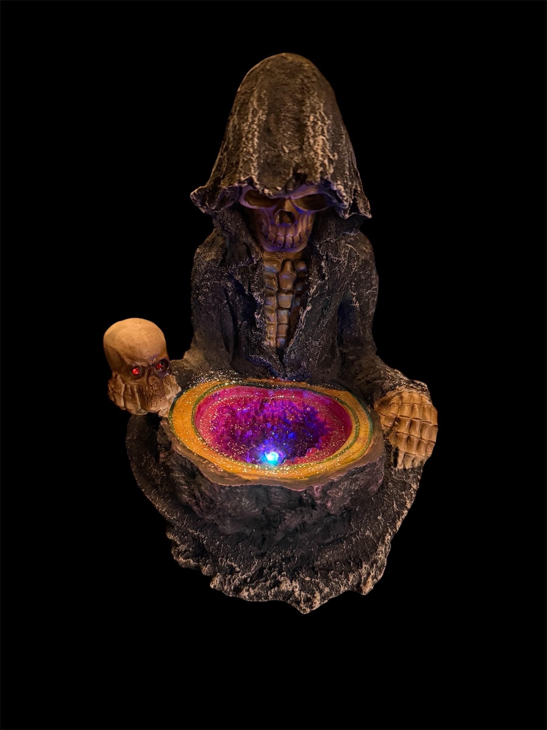 Santa Muerte Statue Looking into Geode + 8” + Lights Up + Blessed