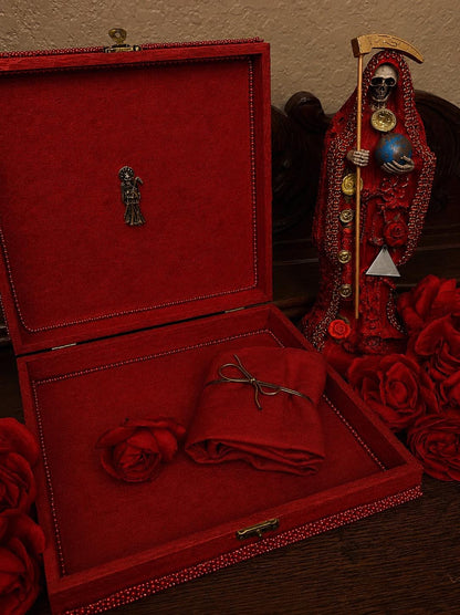 Santa Muerte Roja Carga + Love + Passion + Domination + Fertility + Money + Fixed Statue + Santisima Muerte