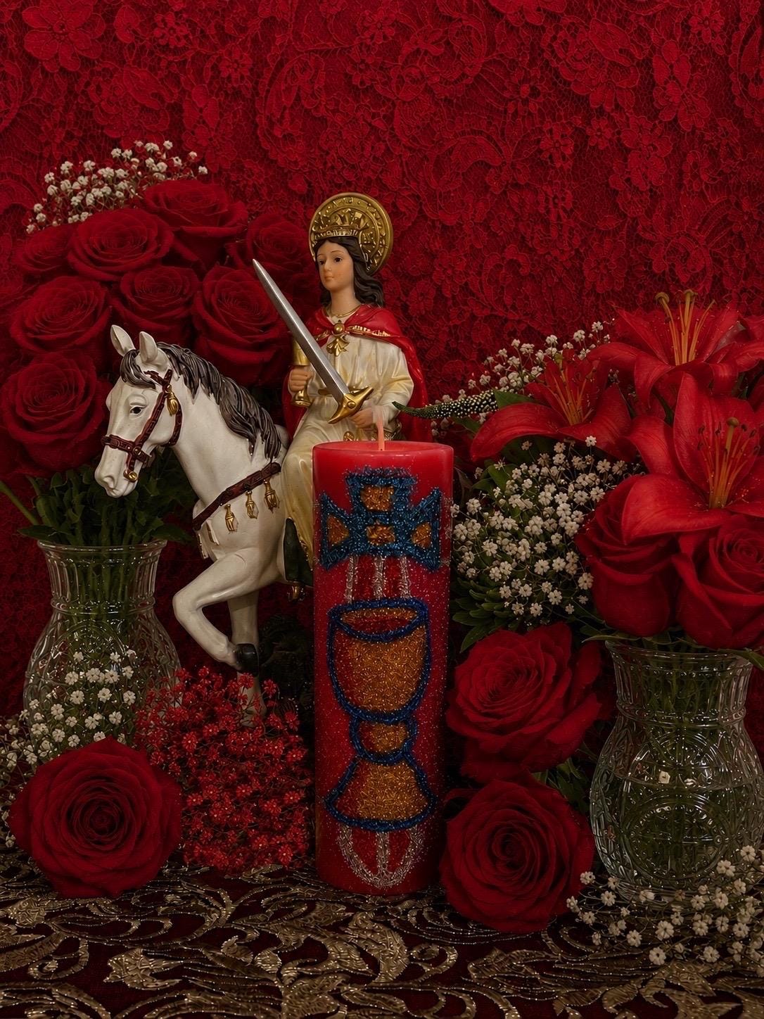 Saint Barbara Protection Hand-Carved Candle + Victory + Justice + Students