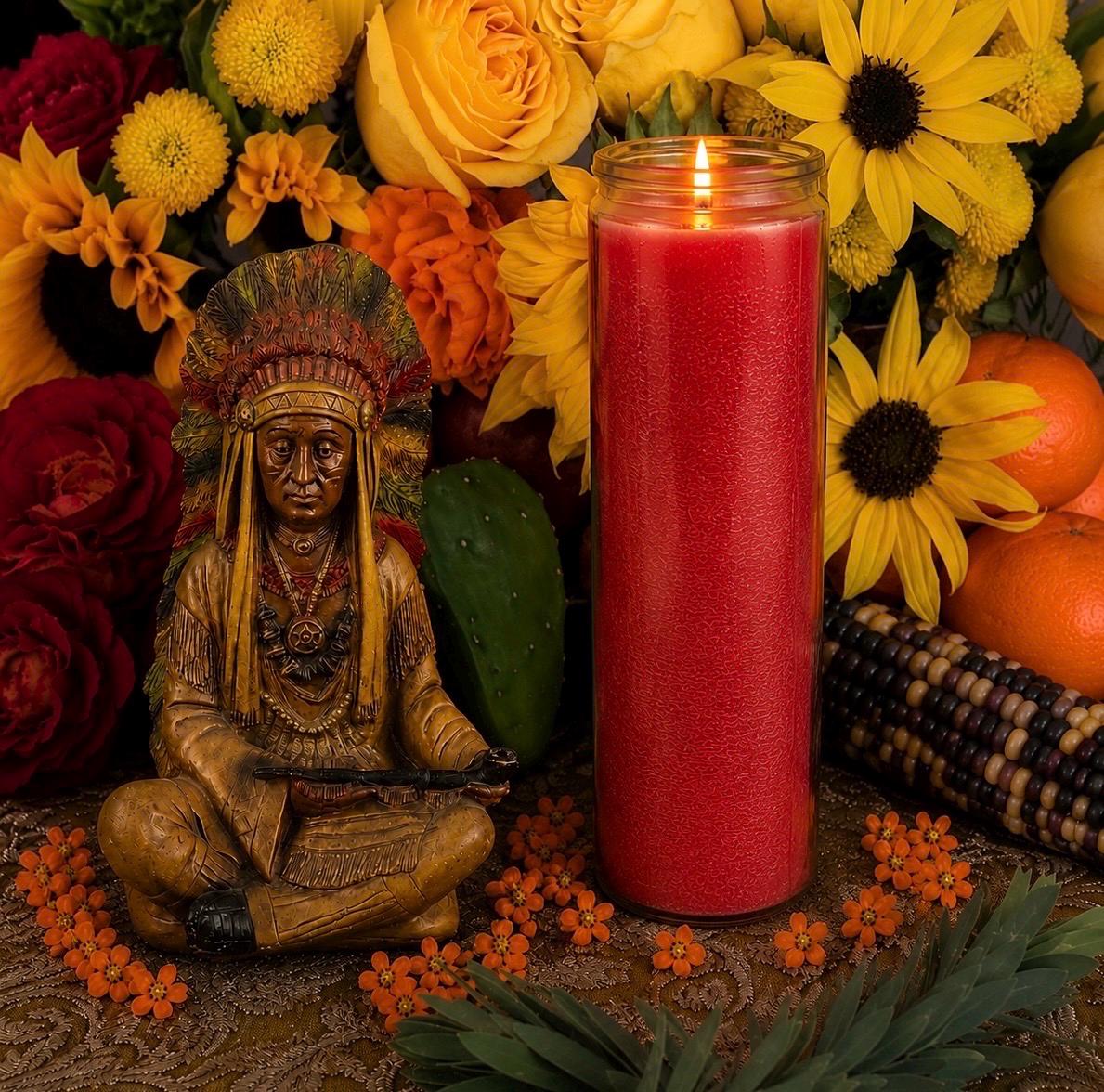 Indio Vigil Candle + Spirit Guide + Protection + Money + Uncrossing + Fixed and Blessed + Desenvolvimiento + Indigenous + American Indian