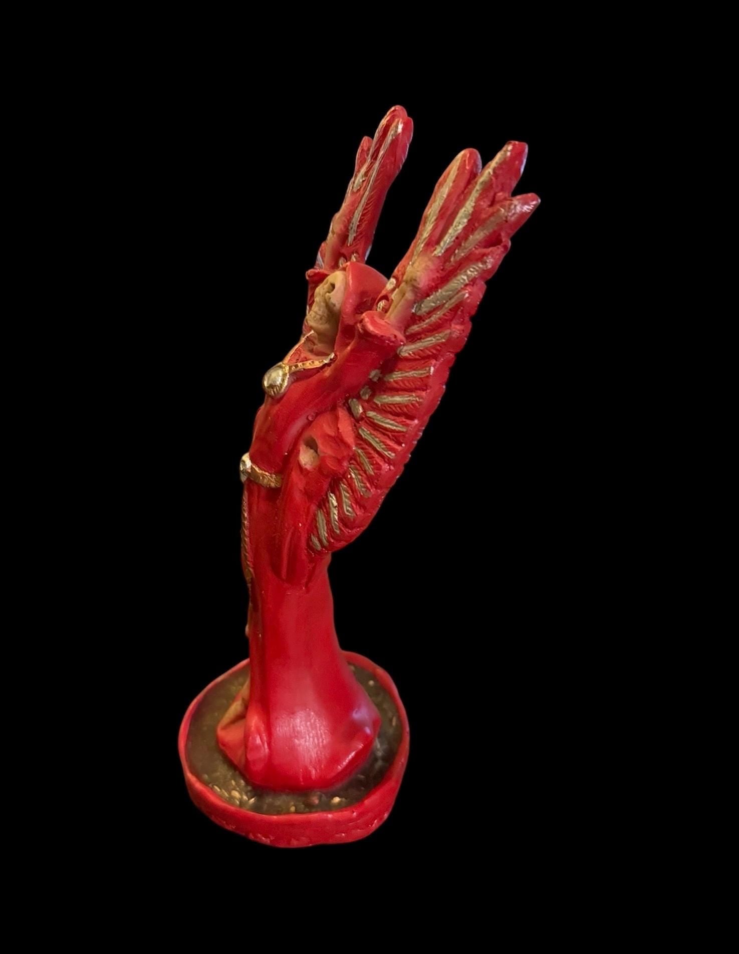 Vintage Santa Muerte Roja with Wings + Love + Victory + Prosperity + Money + Baptized + Fixed + Made in Mexico