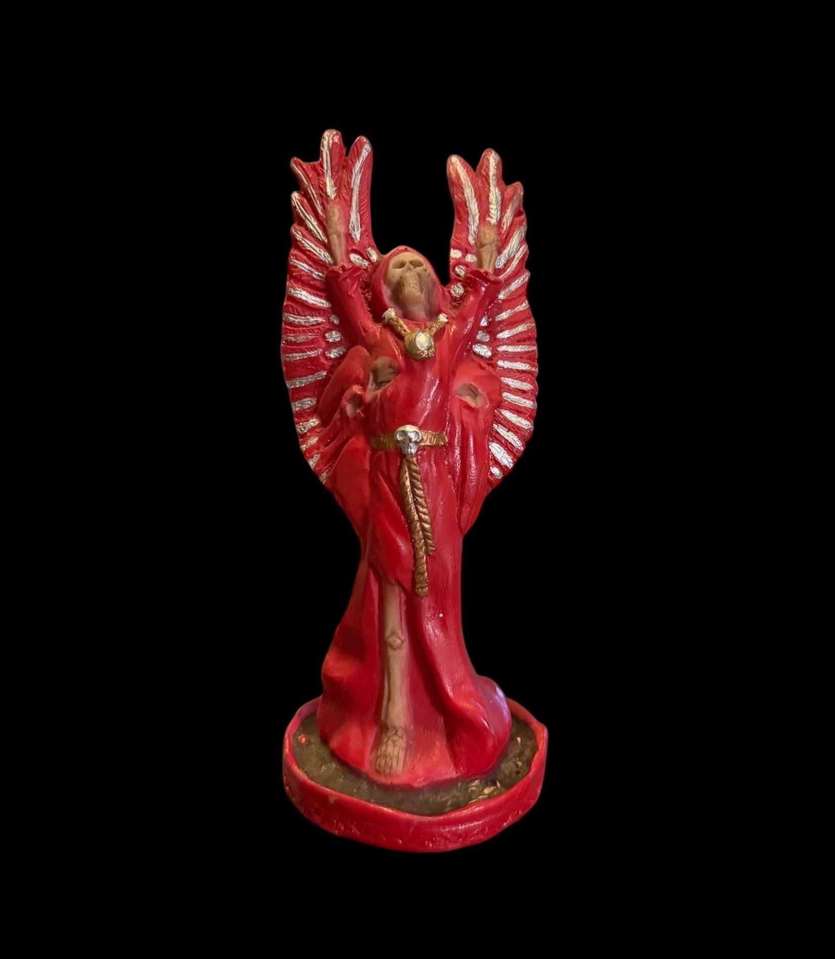 Vintage Santa Muerte Roja with Wings + Love + Victory + Prosperity + Money + Baptized + Fixed + Made in Mexico