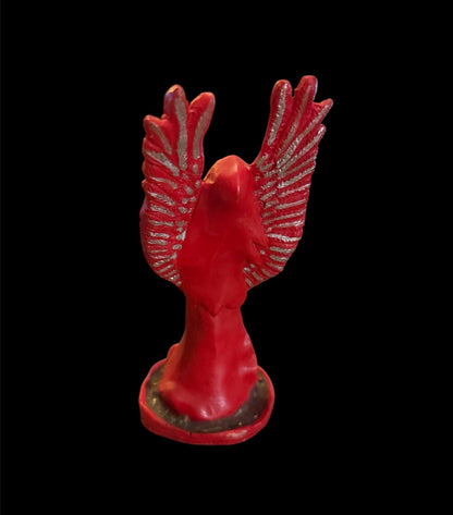 Vintage Santa Muerte Roja with Wings + Love + Victory + Prosperity + Money + Baptized + Fixed + Made in Mexico