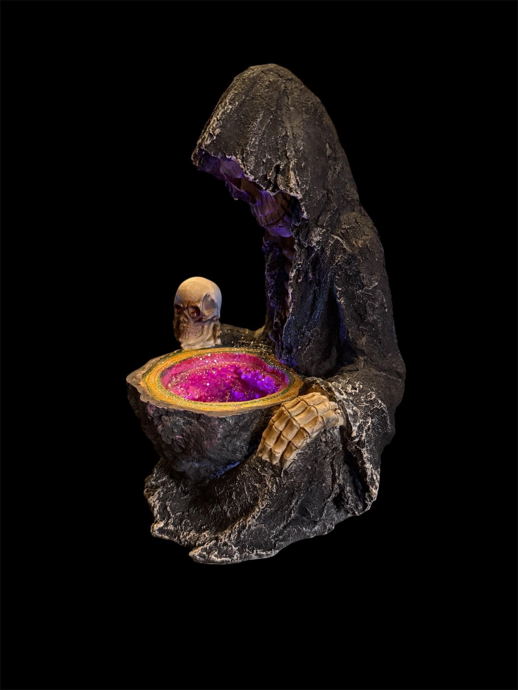Santa Muerte Statue Looking into Geode + 8” + Lights Up + Blessed