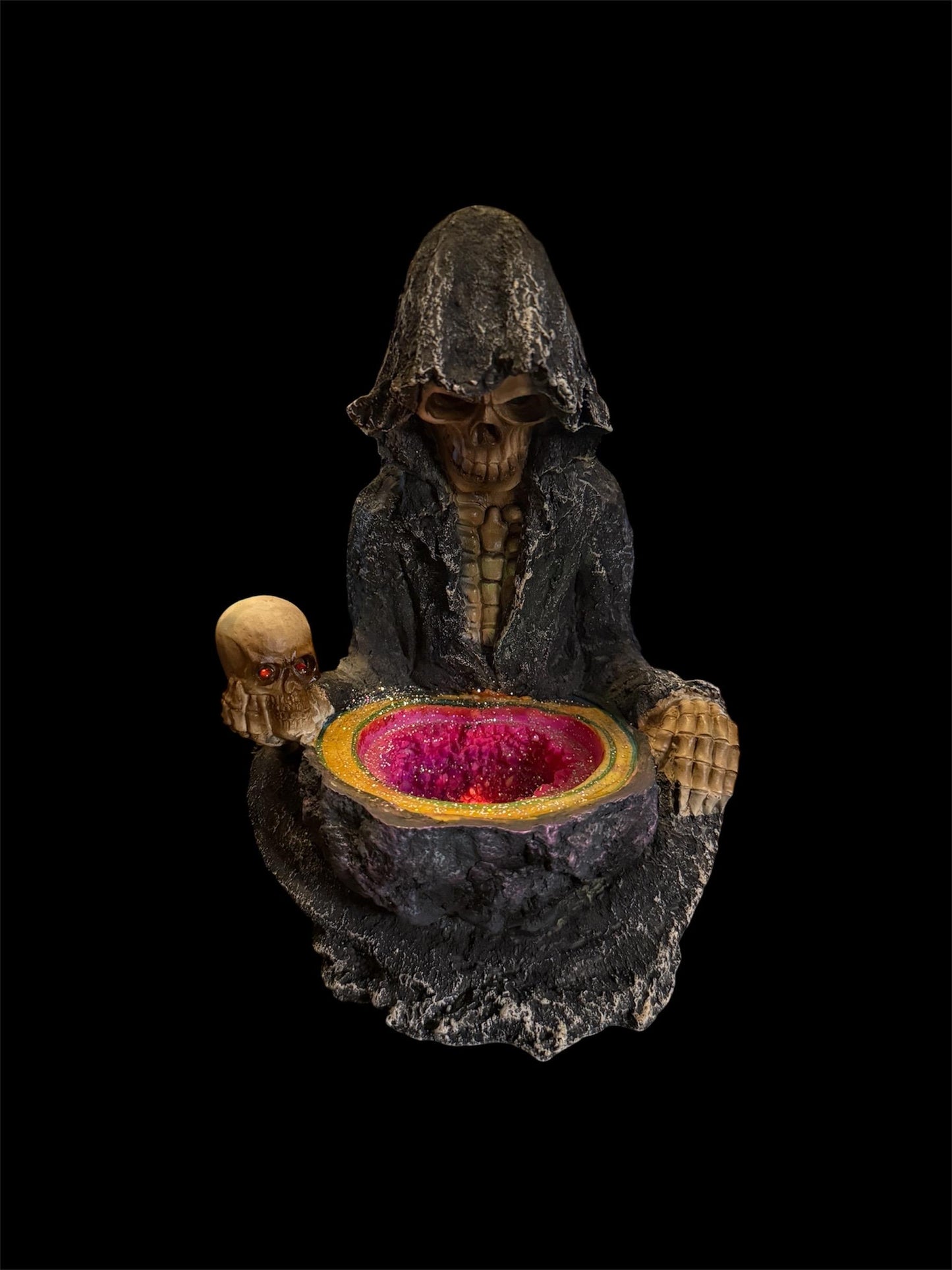 Santa Muerte Statue Looking into Geode + 8” + Lights Up + Blessed