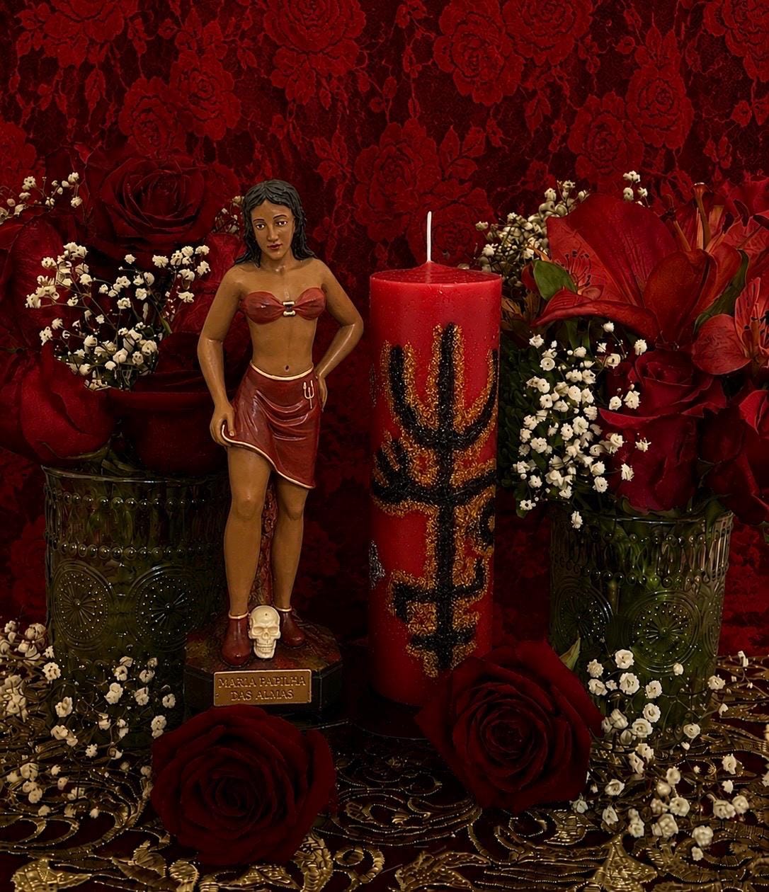 Pomba Gira Hand-Carved Candle + Love + Seduction + Attraction + Passion + Quimbanda + Umbanda