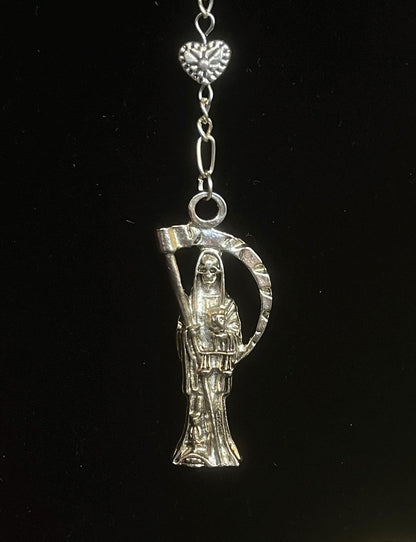 Santa Muerte Rosada Rosary + Love + Rose Quartz + Pink + Sterling Silver Plated Chain + Handcrafted + Gemstone + Rosario