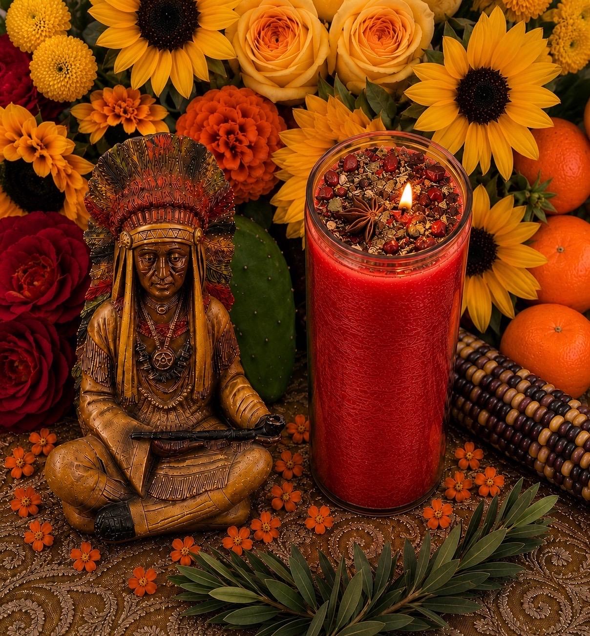 Indio Vigil Candle + Spirit Guide + Protection + Money + Uncrossing + Fixed and Blessed + Desenvolvimiento + Indigenous + American Indian