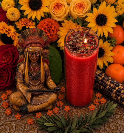 Indio Vigil Candle + Spirit Guide + Protection + Money + Uncrossing + Fixed and Blessed + Desenvolvimiento + Indigenous + American Indian