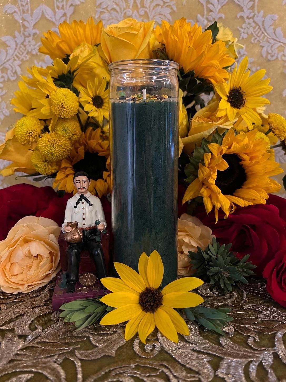 Jesus Malverde Vigil Candle + Wealth + Abundance + Protection + Blessing + Prosperity + Fixed and Blessed