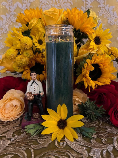 Jesus Malverde Vigil Candle + Wealth + Abundance + Protection + Blessing + Prosperity + Fixed and Blessed