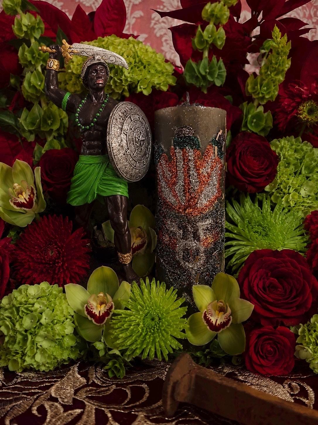 Ogun Hand-Carved Candle + War + Career + Overcome Obstacles and Enemies + Safe Travels + Healing + Technology + Santeria + Regla de Ocha