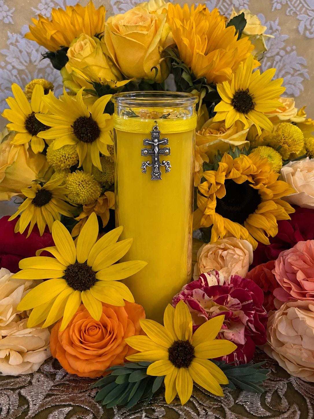 Cross of Caravaca Vigil Candle + Wealth + Healing + Abundance + Wishes + Protection + Blessing + Prosperity + Fixed and Blessed