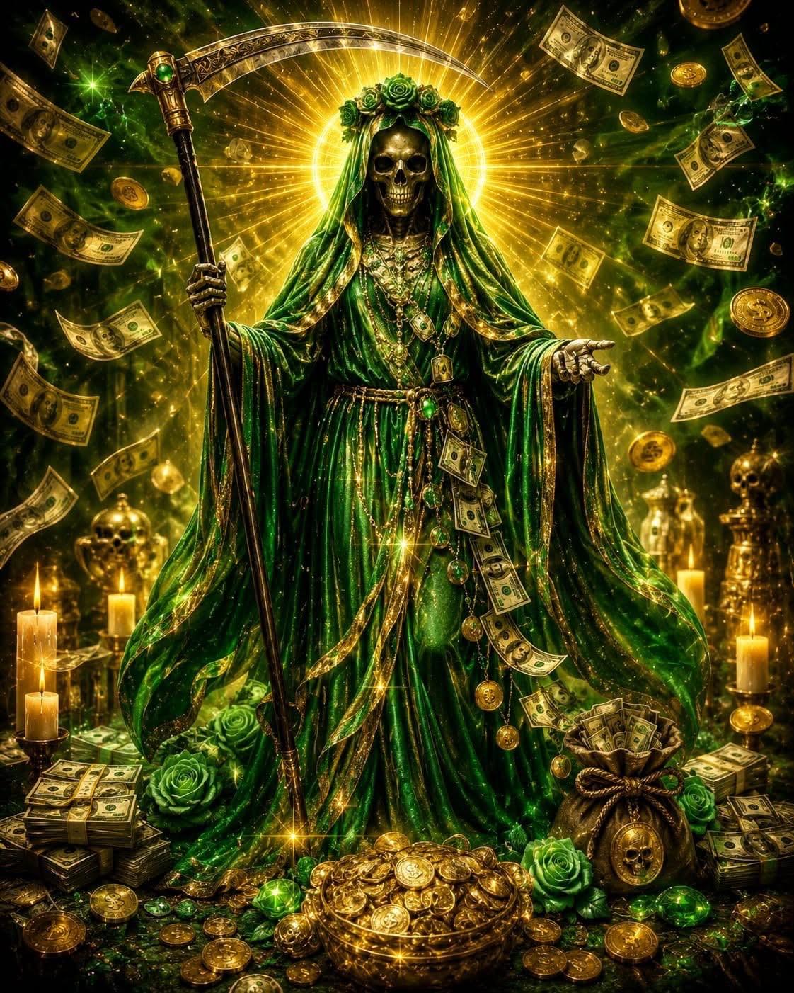 Santa Muerte Verde Candle + Green + Money + Legal Issues + Justice + Made in Mexico