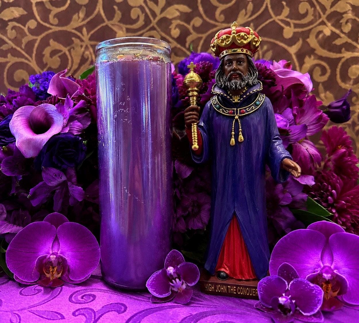 John the Conqueror Vigil Candle + Victory + High John de Conquer + 24K Gold
