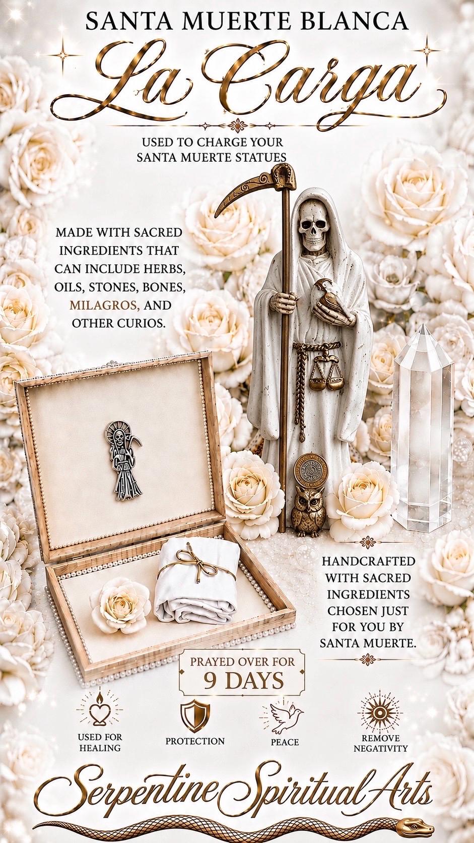 Santa Muerte Blanca Carga + Healing + Protection + Peace + Remove Negativity + Fixed Statue + Santisima Muerte