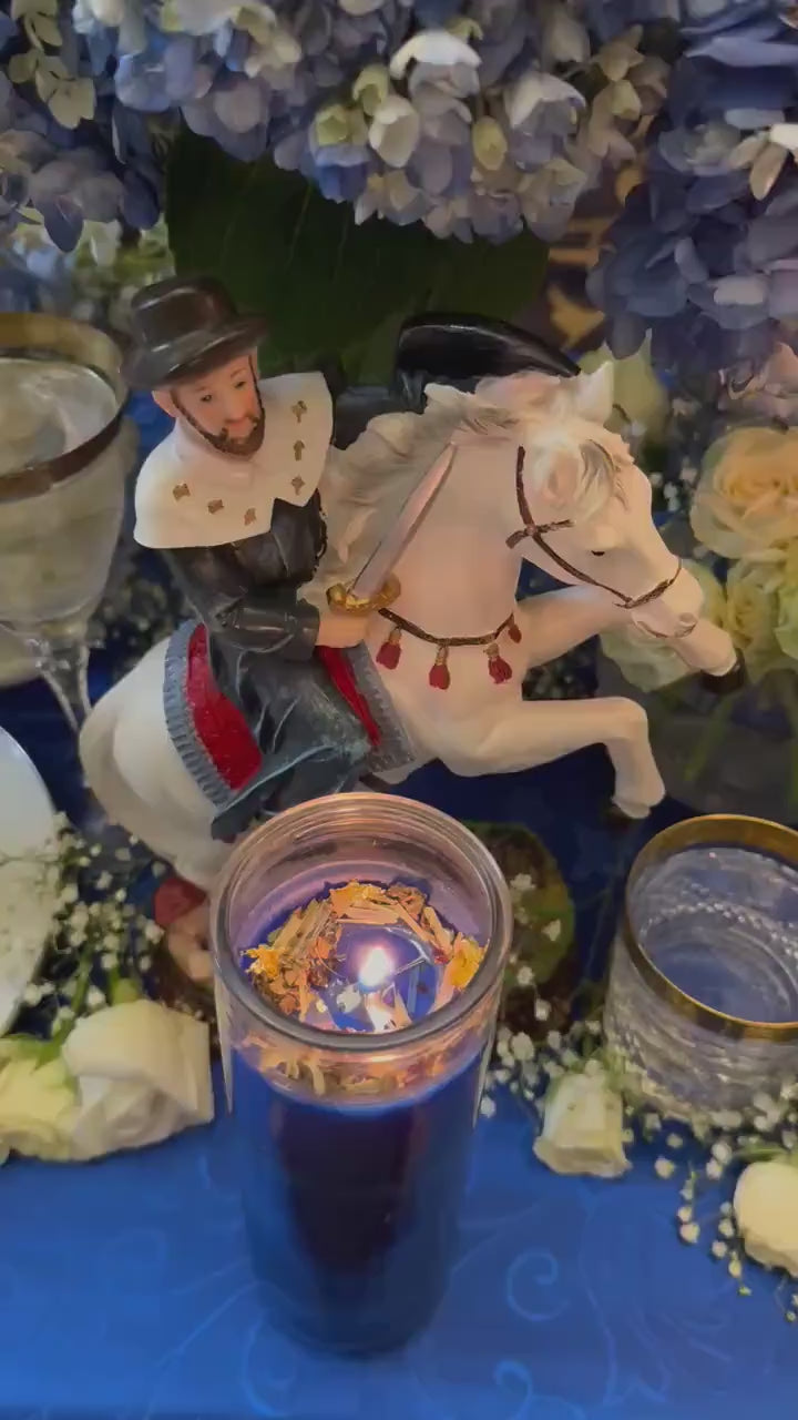 Ogou Balendyo Fixed Vigil Candle + Protection + Healing + Discipline + Masculinity + Law Keep Away + Diplomacy + 24K Gold Leaf + Blessed