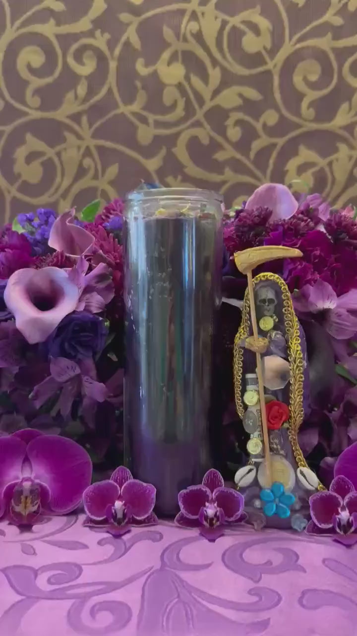 Santa Muerte Morada Fixed Candle + Psychic + Divination + Healing + Spirituality