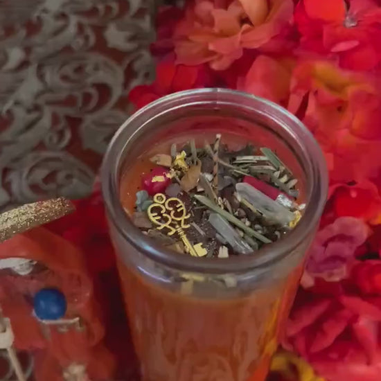Santa Muerte Naranja Fixed Candle + Protection + Domination + Overcoming Addiction + Control + Abre Camino + Road Opener + Orange