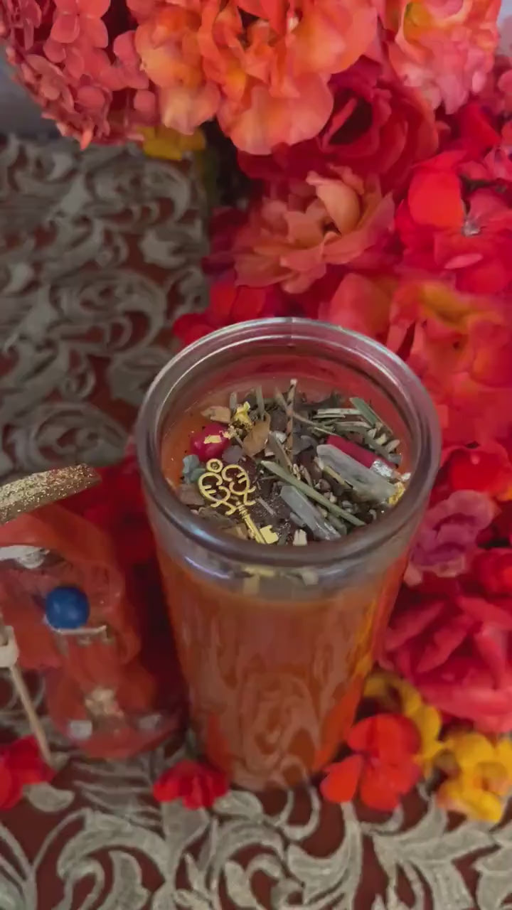 Santa Muerte Naranja Fixed Candle + Protection + Domination + Overcoming Addiction + Control + Abre Camino + Road Opener + Orange