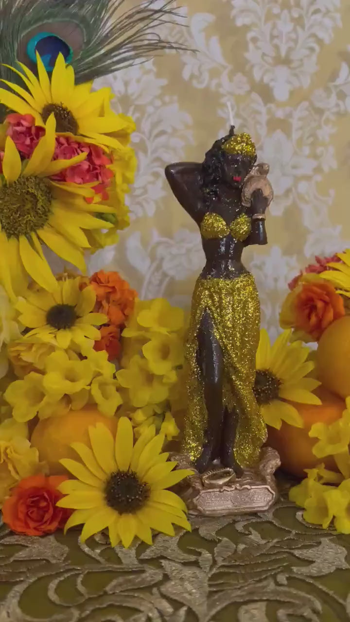 Oshun Fixed Candle + 24K Gold Leaf + African Spirit of Love & Prosperity + Orisha + Santeria + Ifa