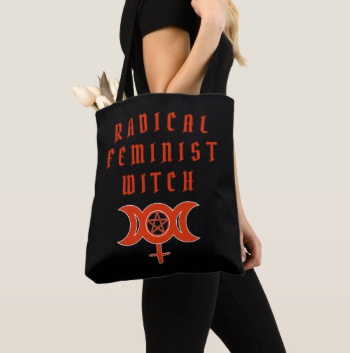 Radical Feminist Witch Tote Bag (Red or Purple)
