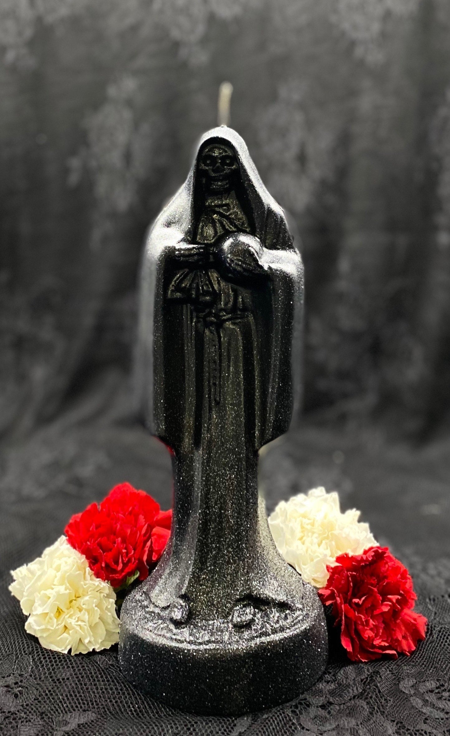 Vela Santa Muerte Negra + Protección + Encuadernación + Inversión + Oro 24K